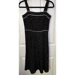 Loft Sundress Size 2 Black and White Pinstripe Fit Flare Linen Blend Graduation